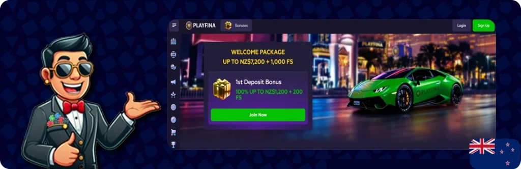 Playfina Casino — Welcome package up to NZ$7,200 + 1,000 Free spins