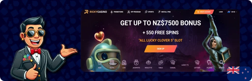Ricky Casino — Get up to NZ$7500 bonus + 550 free spins