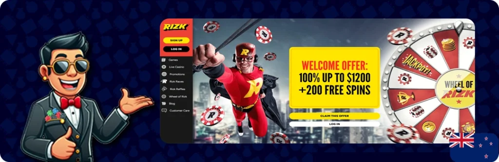 Rizk — Welcome Offer: 100% Up to $12000 + 200 Free Spins