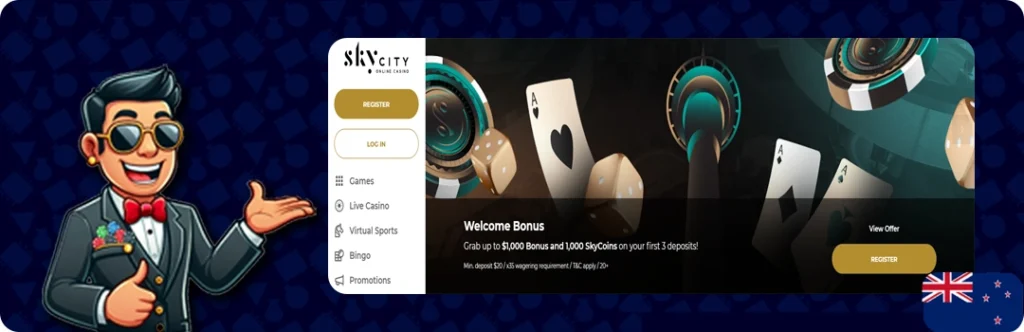 SkyCity Online Casino — Up to $1,000 Bonus and 1,000 Skycoins on your first 3 deposits