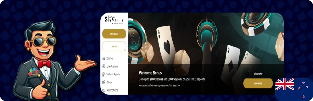 SkyCity Online Casino — Up to $1,000 Bonus and 1,000 Skycoins on your first 3 deposits