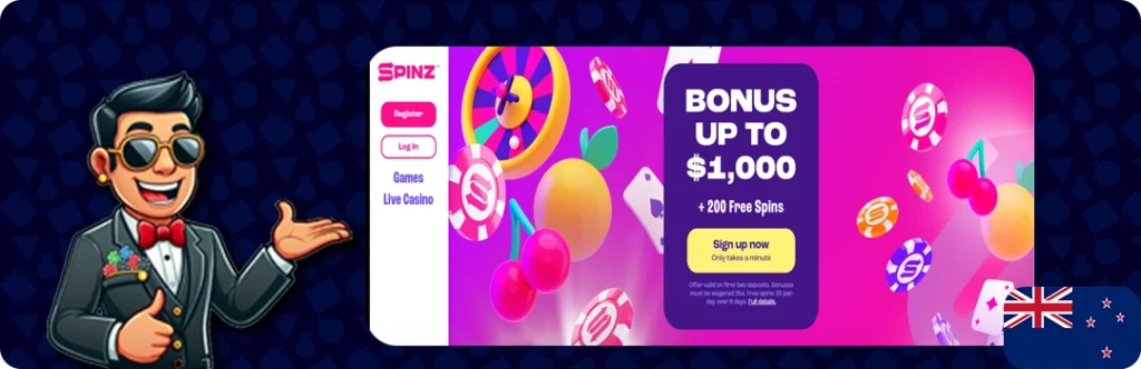 Spinz — Bonus up to $1,000 + 200 Free Spins