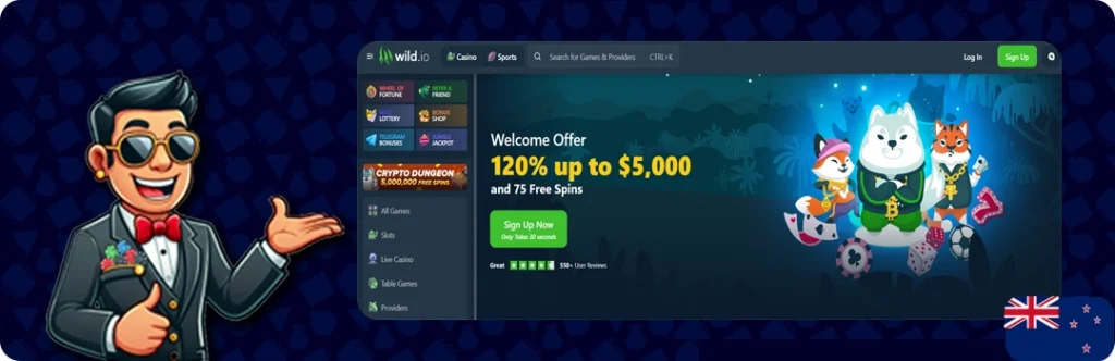 Wild.io — Welcome Offer 120% up to $5,000 and 75 Free Spins