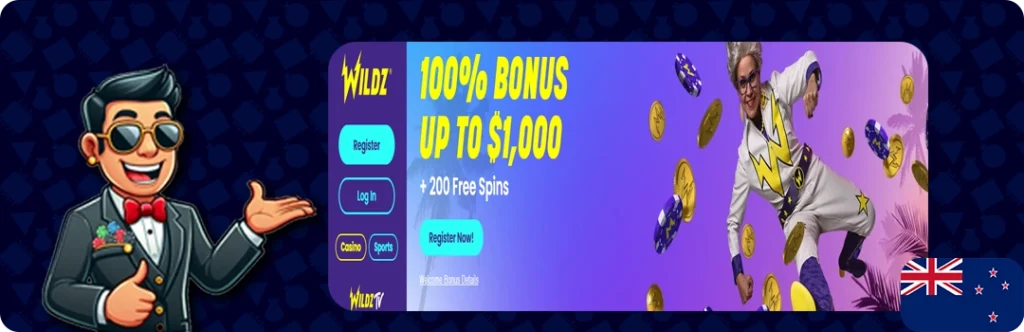 Wildz — 100% Bonus up to $1,000 + 200 Free Spins
