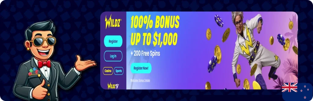 Wildz — 100% Bonus up to $1,000 + 200 Free Spins