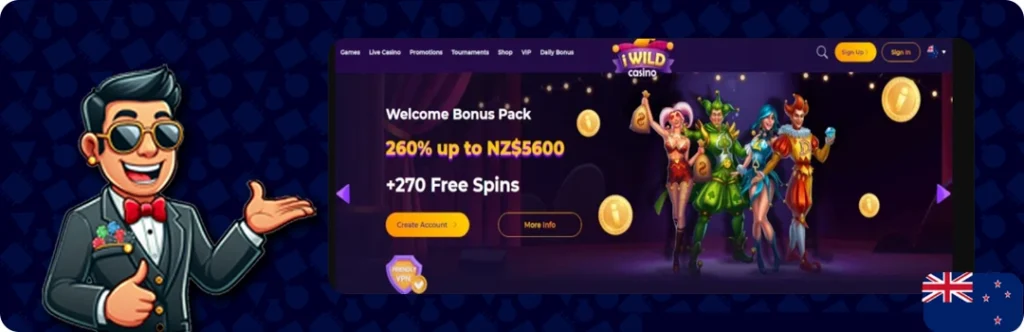 iWild Casino — 260% up to NZ$5600 + 270 Free Spins