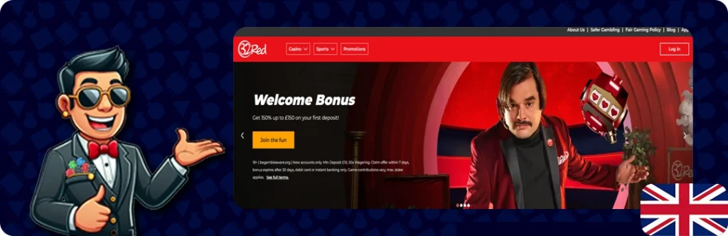 32Red Casino — 150% match up to £150 on your first deposit