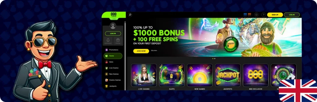888 Casino — 100% Up to $1000 Bonus + 100 Free Spins