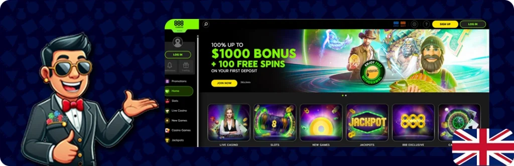888 Casino — 100% up to $1000 Bonus + 100 Free Spins