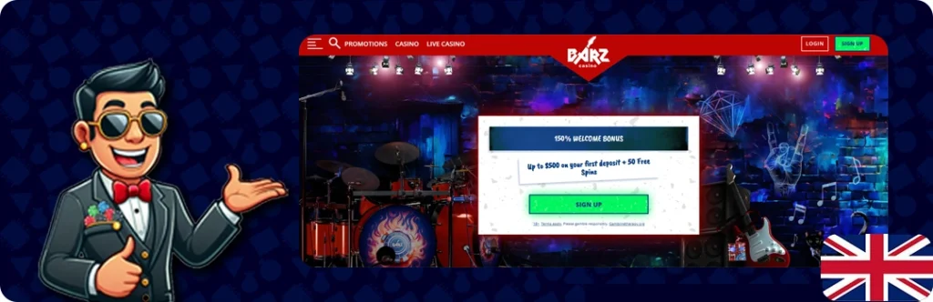 Barz Casino — 150% up to $500 on your first deposit + 50 Free Spins