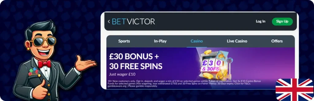 BetVictor — £30 Bonus + 30 Free Spins