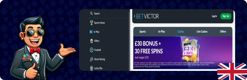 BetVictor — £30 Bonus + 30 Free Spins