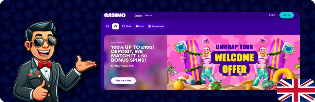 Casumo — 100% up to £100 deposit + 50 Bonus Spins