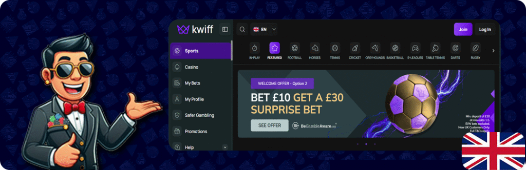 Kwiff Casino — Bet £10 Get A £30 Surprise Bet