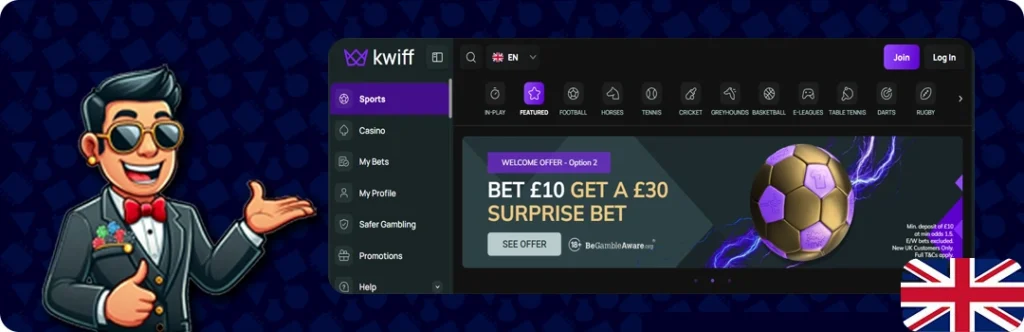Kwiff Casino — Bet £10 Get a £30 Surprise Bet