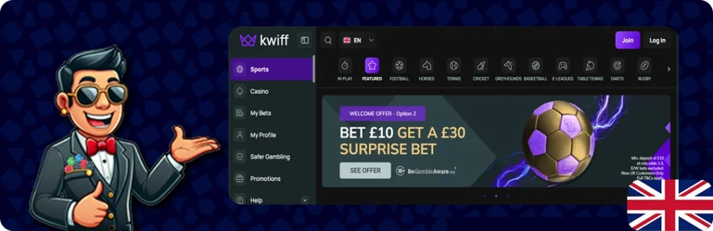 Kwiff Casino — Bet £10 Get a £30 Surprise bet