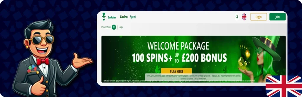 Luckster Casino — 100 Spins + up to £200 Bonus