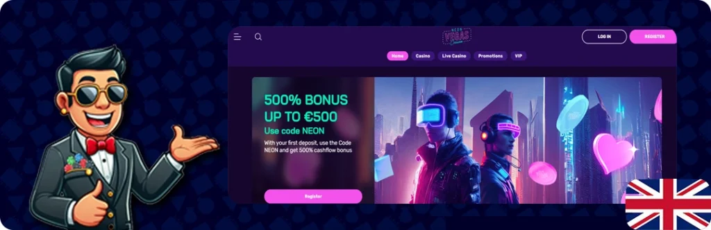 Neon Vegas UK — 500% Bonus Up To €500
