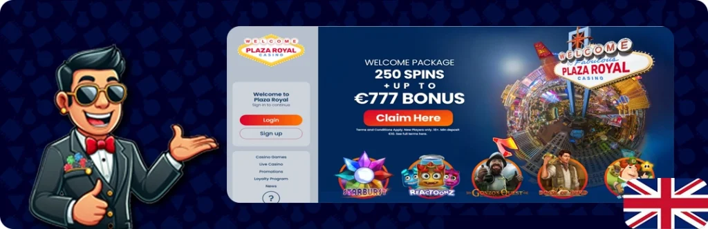 Plaza Royal — Welcome Package 250 Spins Up to €777 Bonus