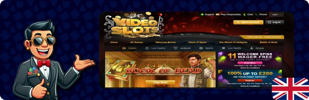 Videoslots — 100% up to £200 + 11 Wager-Free Spins