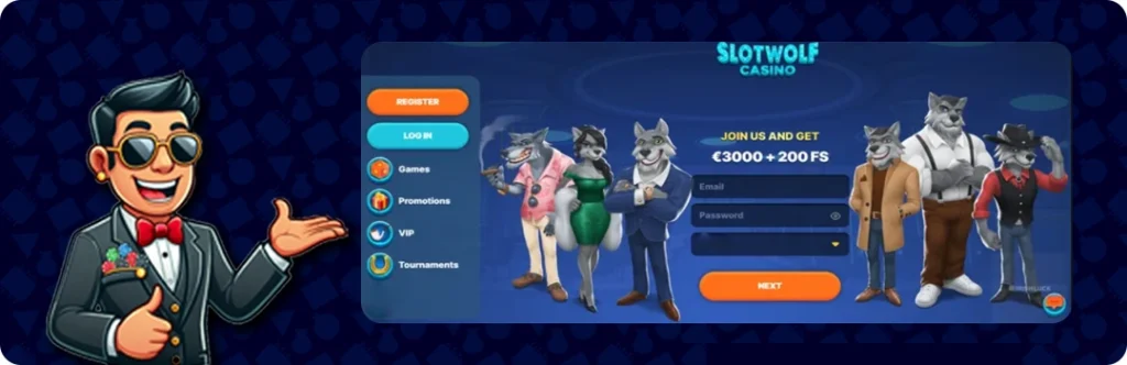 SlotWolf Casino — Up to €3,000 over first 3 deposits
