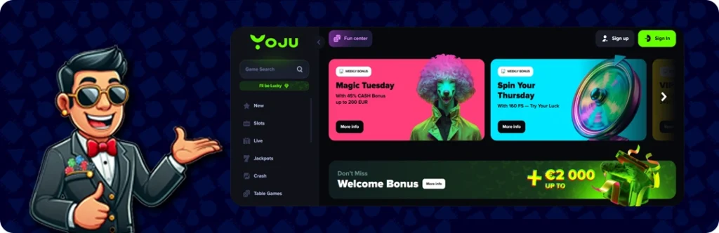 Yoju Casino — 100% bonus + 77 free spins for $5 in crypto