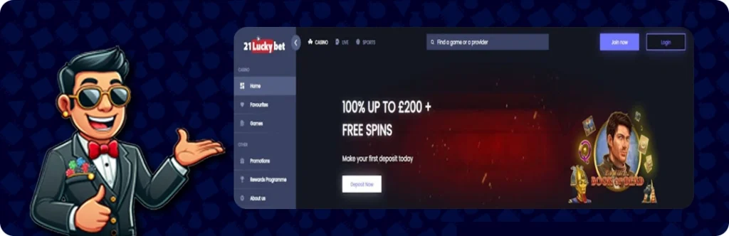 21LuckyBet — 100% up to £200 + Free Spins