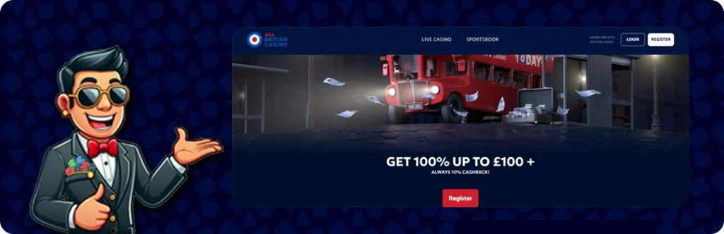All British Casino — Get 100% up to £100 + 10% cashback