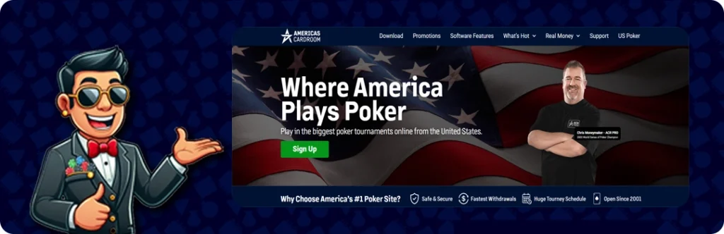 America’s Cardroom — 100% up to $2,000 + $50 in tickets