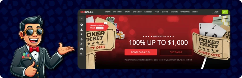 BetOnline Poker — 100% up to $1,000
