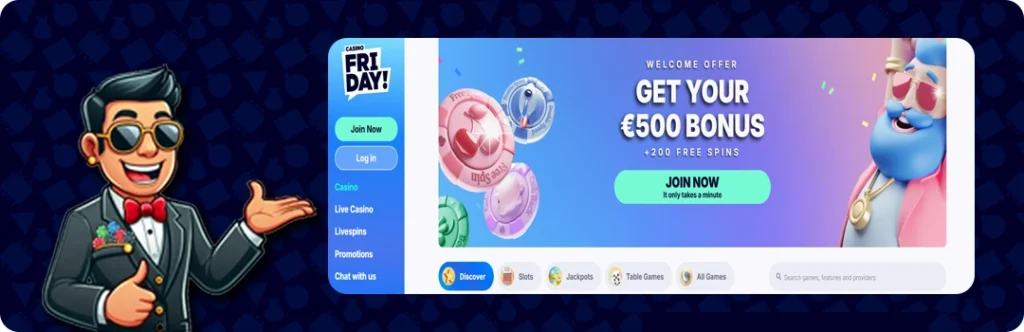 CasinoFriday — Welcome offer €500 Bonus + 200 Free Spins