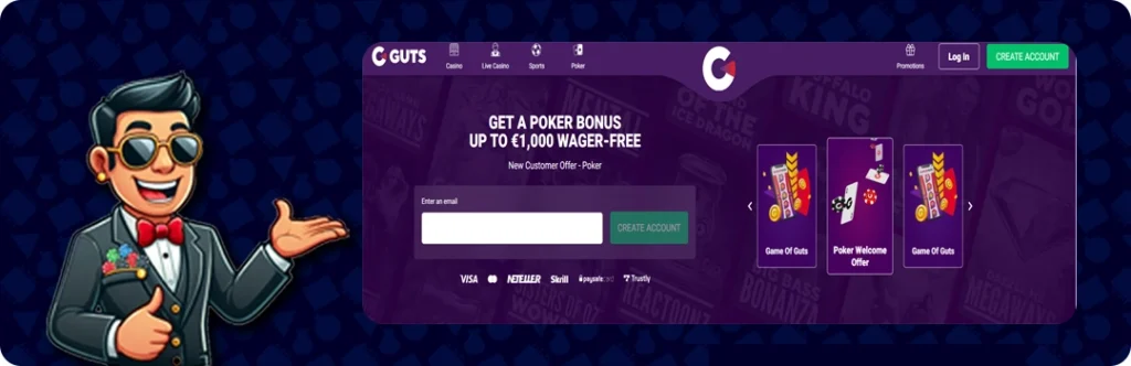 Guts Casino — Bonus Up to £1,000 Wager- Free
