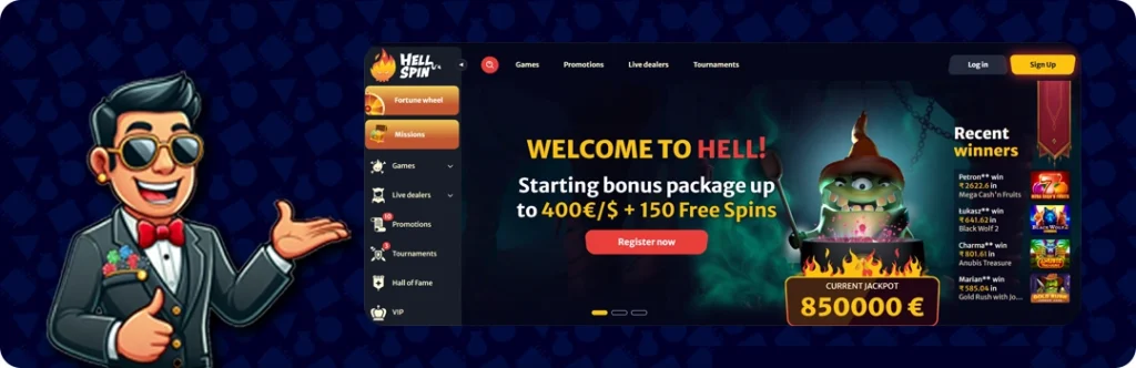 HellSpin — Bonus up to $400 + 150 free spins