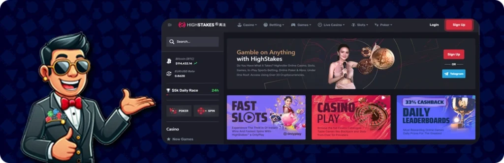 HighStakes— 400% up to $20,000 + 200 Free Spins