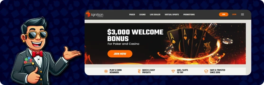 Ignition Casino — $3,000 Welcome bonus