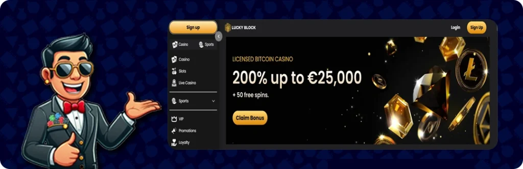 Lucky Block Casino — 200% up to €25,000 + 50 Free Spins