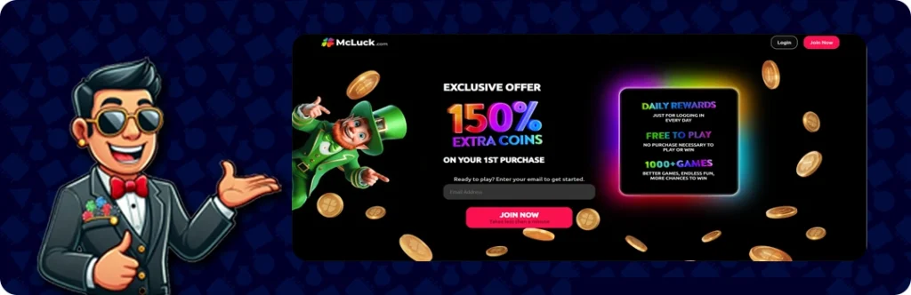 McLuck — Exclusive Offer: 150% Extra coins on Your 1st Purchase