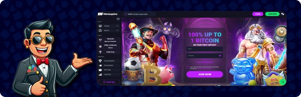 Metaspins — 100% up to 1 Bitcoin On your first deposit