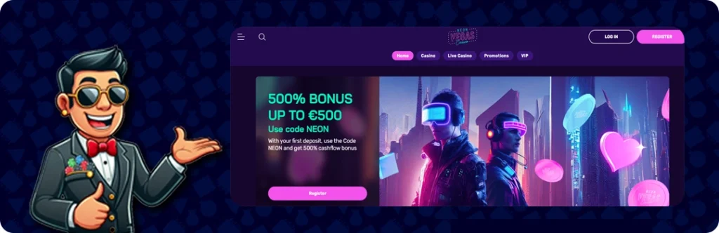 NeoVegas — 500% Bonus up to €500 Use code NEON