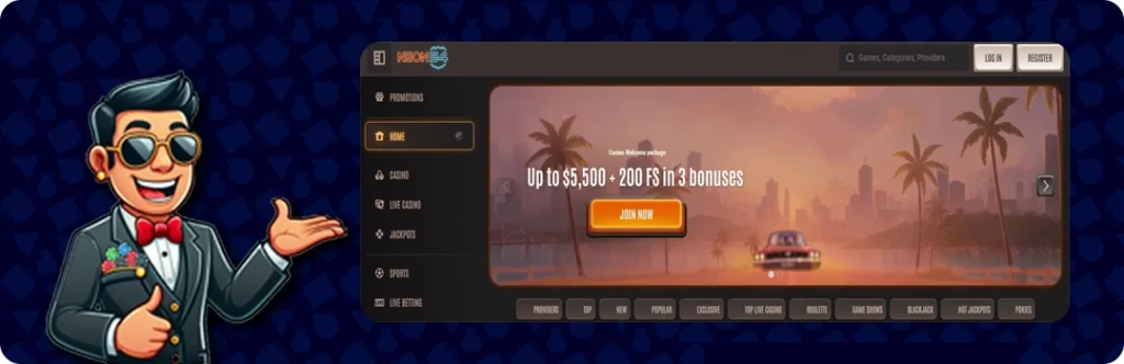 Neon54 Casino - Up To $5,500 + 200 Free Spins In 3 Bonuses
