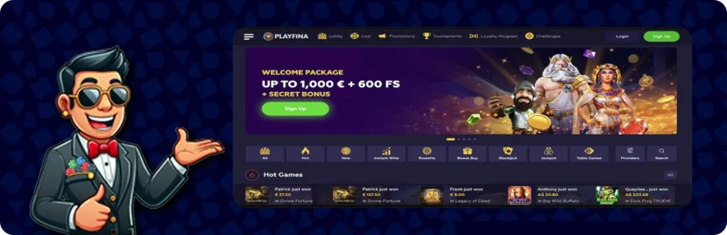 Playfina Casino — Welcome Package Up To €1,000 + 600 Free Spins + Secret Bonus