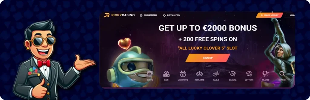 Ricky Casino — Get Up To €2000 Bonus + 200 Free Spins