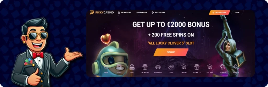 RickyCasino — Up to €2000 Bonus + 200 Free spins