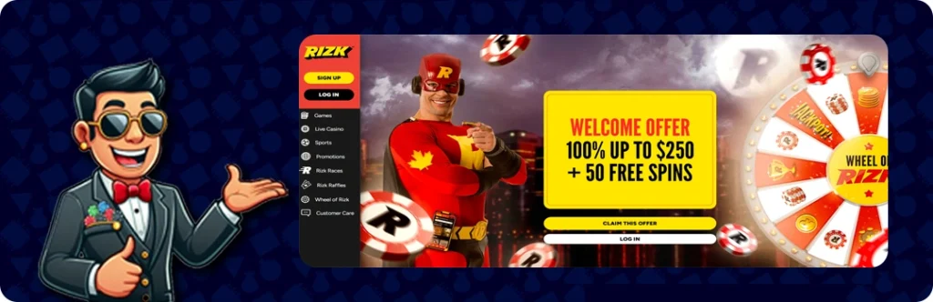 Rizk Casino — 100% Up to $250 + 50 Free Spins