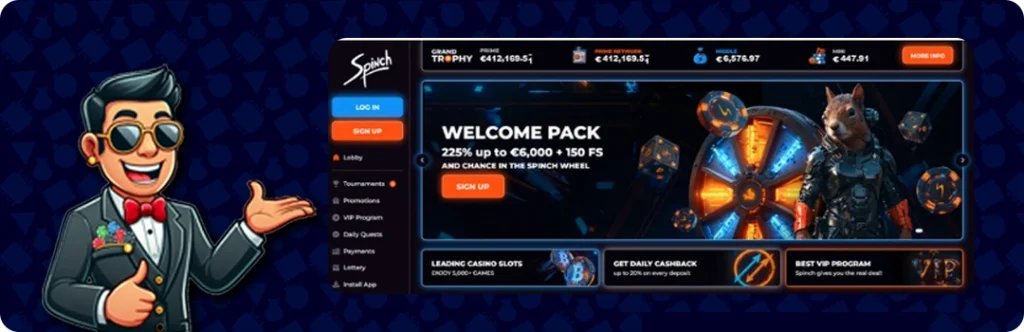 Spinch Casino — Welcome Pack 225% Up To €6,000 + 150 Free Spins