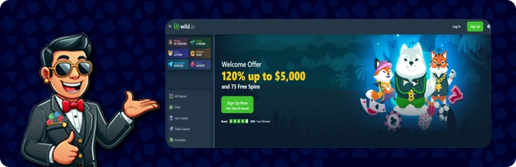 Wild.io Casino — 120% Up To $5,000 And 75 Free Spins