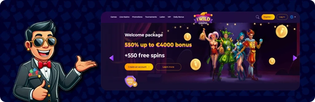 iWild Casino — 550% up to €4000 + 550 Free Spins