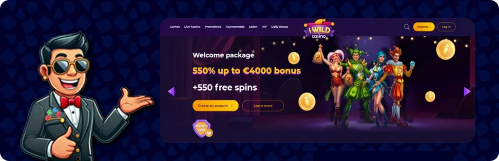 iWild Casino — 550% up to €4000 bonus+ 550 Free Spins