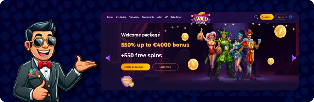 iWild Casino — 550% up to €4000 bonus + 550 free spins