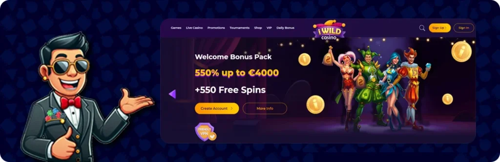 iWild Casino — Welcome Bonus Pack 550% Up To €4000 + 550 Free Spins